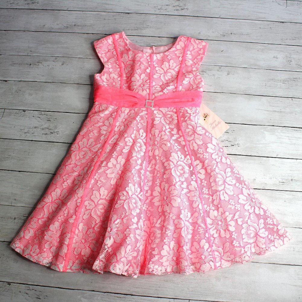 Jona Michelle Girl's Pink White Lace Dress Size 7 Easter Party